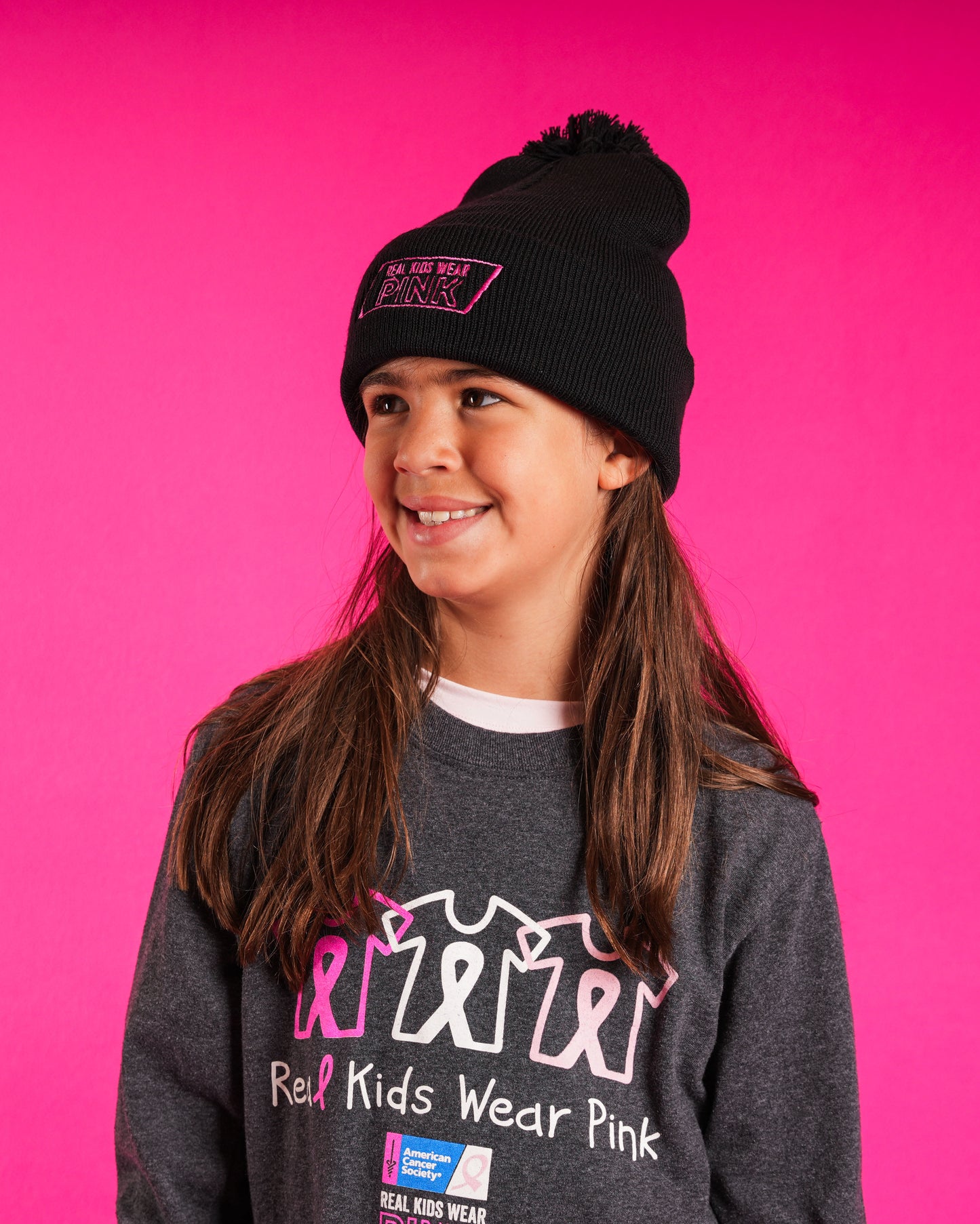 Real Kids Wear Pink Fight for the Future Embroidered Beanie with Pom