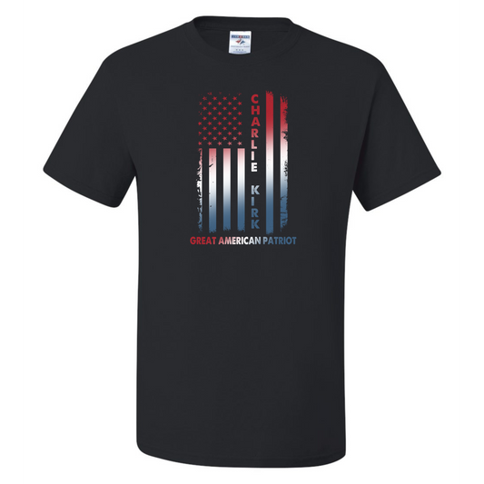 Charlie Kirk Justice Flag T Shirt Long Sleeve or Hoodie