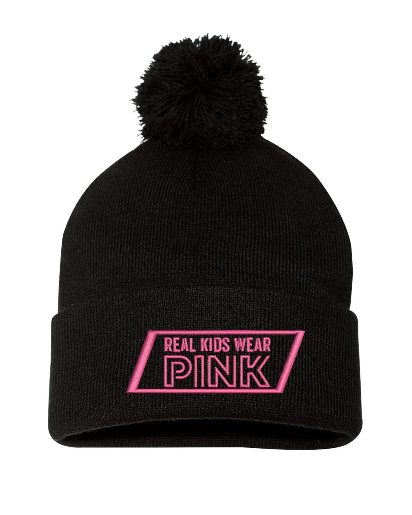 Real Kids Wear Pink Fight for the Future Embroidered Beanie with Pom