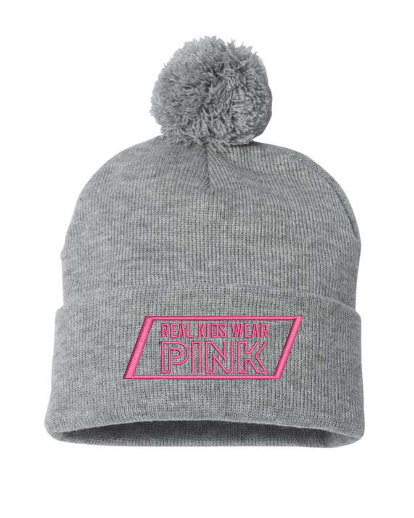 Real Kids Wear Pink Fight for the Future Embroidered Beanie with Pom