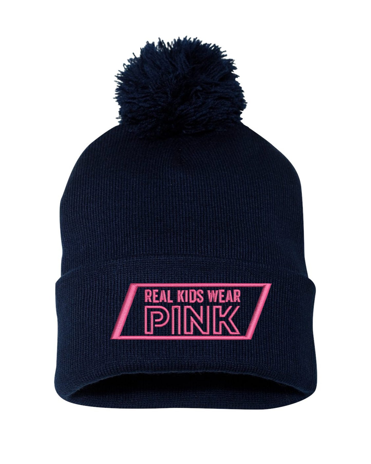 Real Kids Wear Pink Fight for the Future Embroidered Beanie with Pom