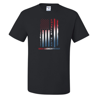 Charlie Kirk Justice Flag T Shirt Long Sleeve or Hoodie