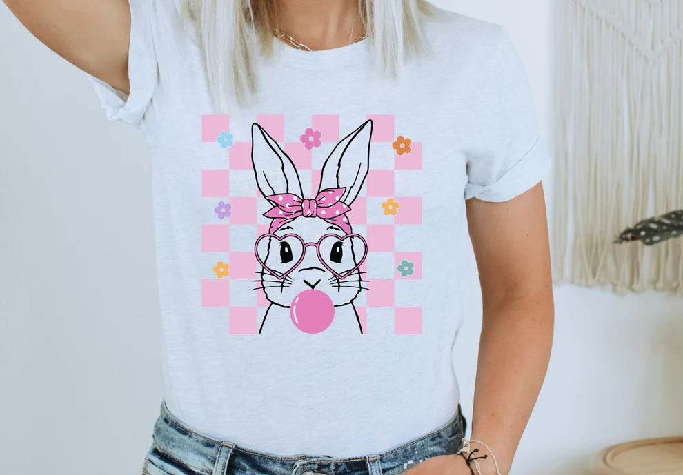 Bunny Outline Pink Checker